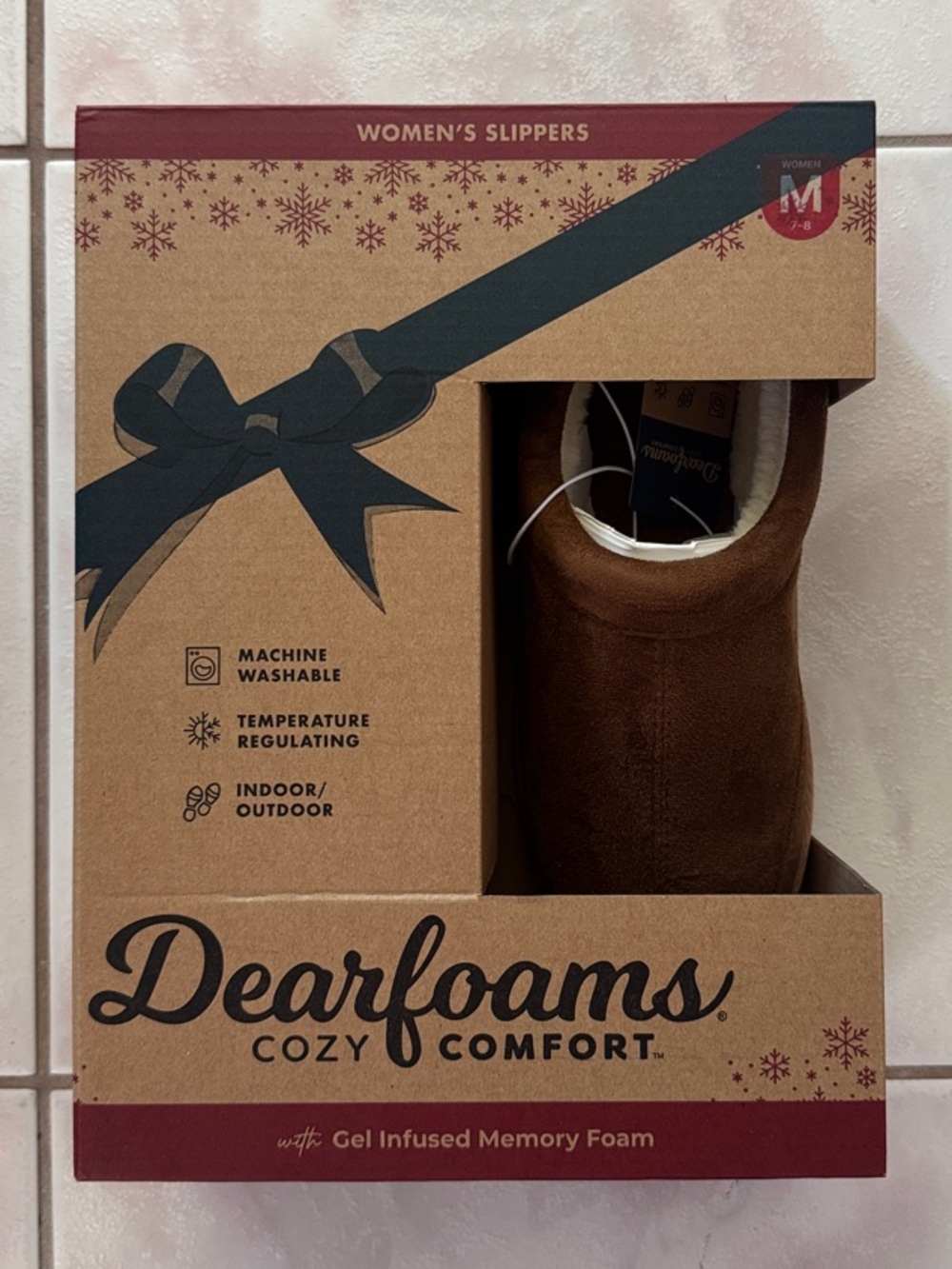 DearFoams Brown Slip-On Women's Memory Foam Slippers